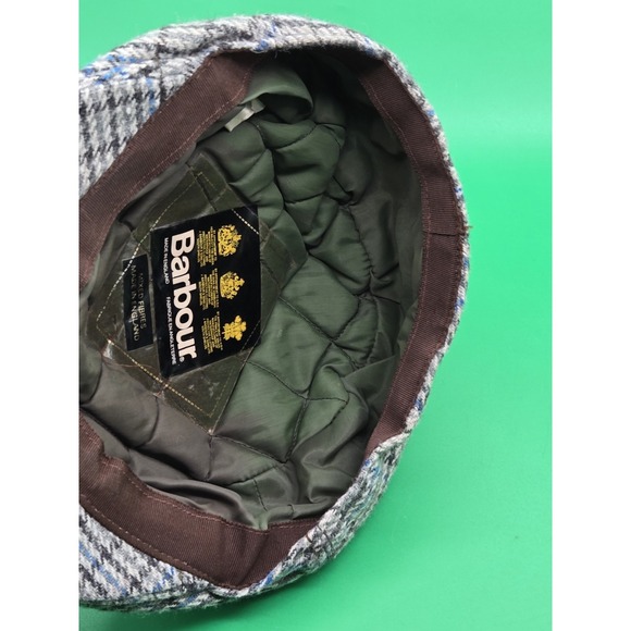 Barbour Hat Gray Blue Plaid Tweed Wool Blend Newsboy Flat Cap Size 7 3/8 - Picture 10 of 13